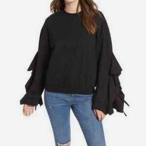 J.O.A. Black Ruffle Sleeve Sweatshirt Casual Street Chic Romantic Dramatic Sz L